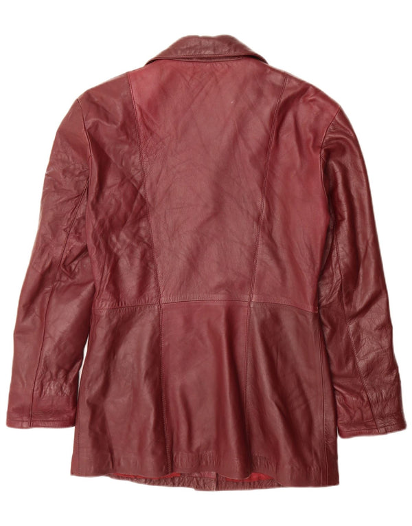 Vintage Womens 4 Button Leather Blazer Jacket UK 10 Small Burgundy