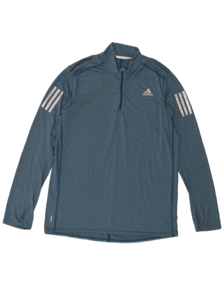 Adidas Hommes Climalite Zip Neck Top Manches Longues Grand Bleu Polyester
