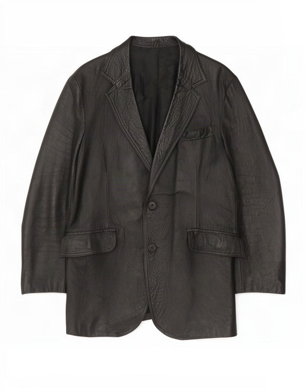 vintage Homme 2 Boutons Veste Blazer En Cuir UK 38 Moyen Noir