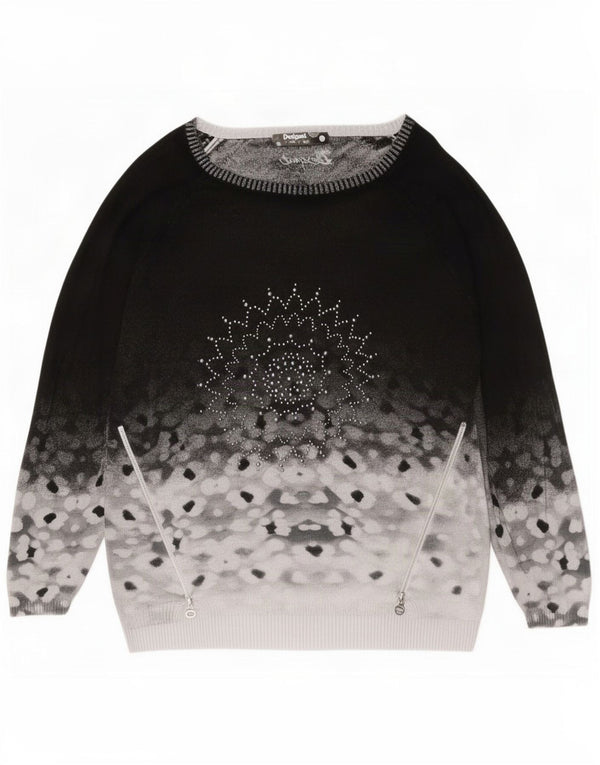 Desigual Pull graphique à col bateau pour femme UK 16 Large Noir Floral