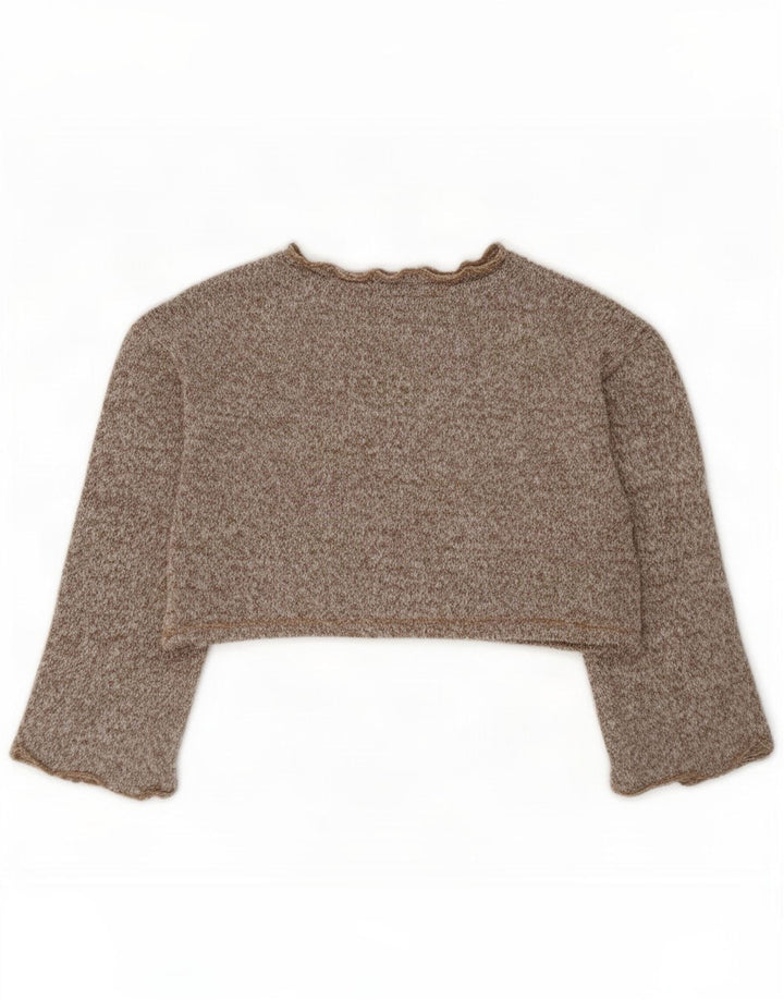 Zara Femme Crop Oversize Top Manches Longues UK 10 Petit Marron Polyester