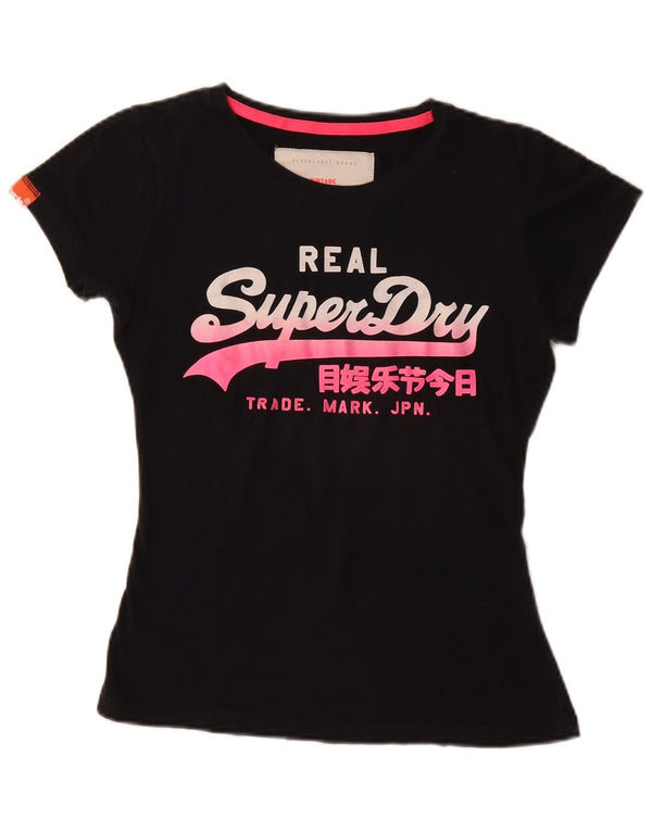 Superdry T-Shirt Graphique Femme UK 6 XS Noir Coton