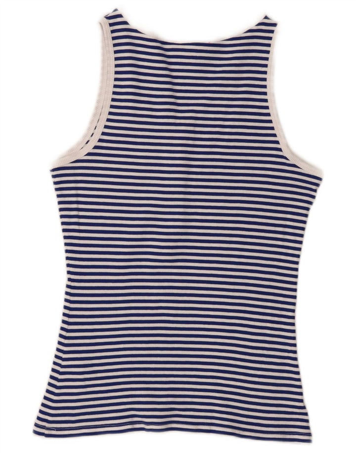 Guess Débardeur Femme UK 12 Coton Rayé Bleu Moyen