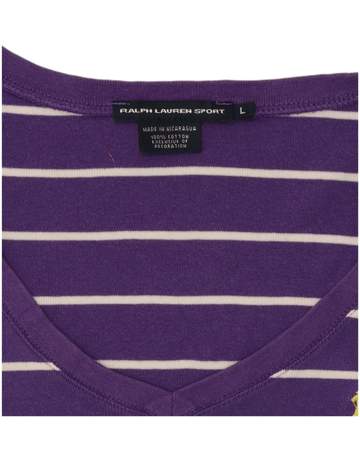 RALPH LAUREN T-Shirt Femme Top UK 14 Grand Coton Rayé Violet