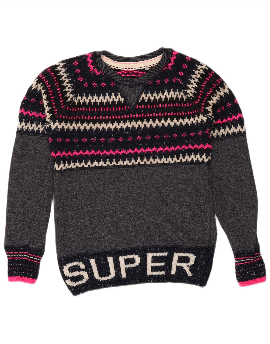SUPERDRY Pull ras du cou pour femme UK 6 XS Bleu marine Fair Isle