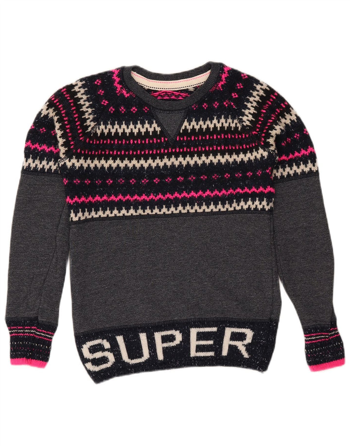 SUPERDRY Pull ras du cou pour femme UK 6 XS Bleu marine Fair Isle