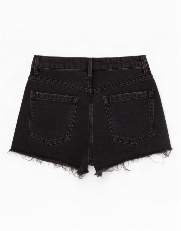 Topshop Womens Distressed Denim Shorts UK 6 XS W24 Black Cotton