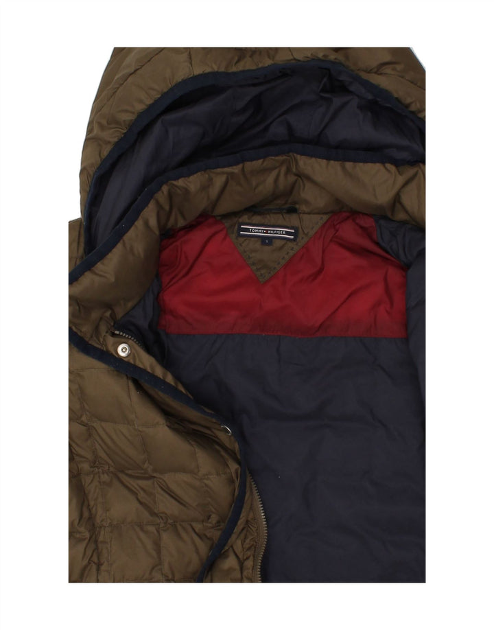TOMMY HILFIGER Womens Hooded Padded Jacket UK 10 Small Khaki Vintage Tommy Hilfiger and Second-Hand Tommy Hilfiger from Messina Hembry 