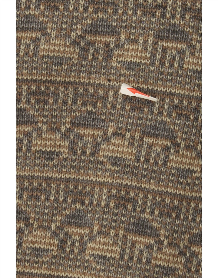 vintage Mens Cardigan Pull Moyen Gris Fair Isle Laine