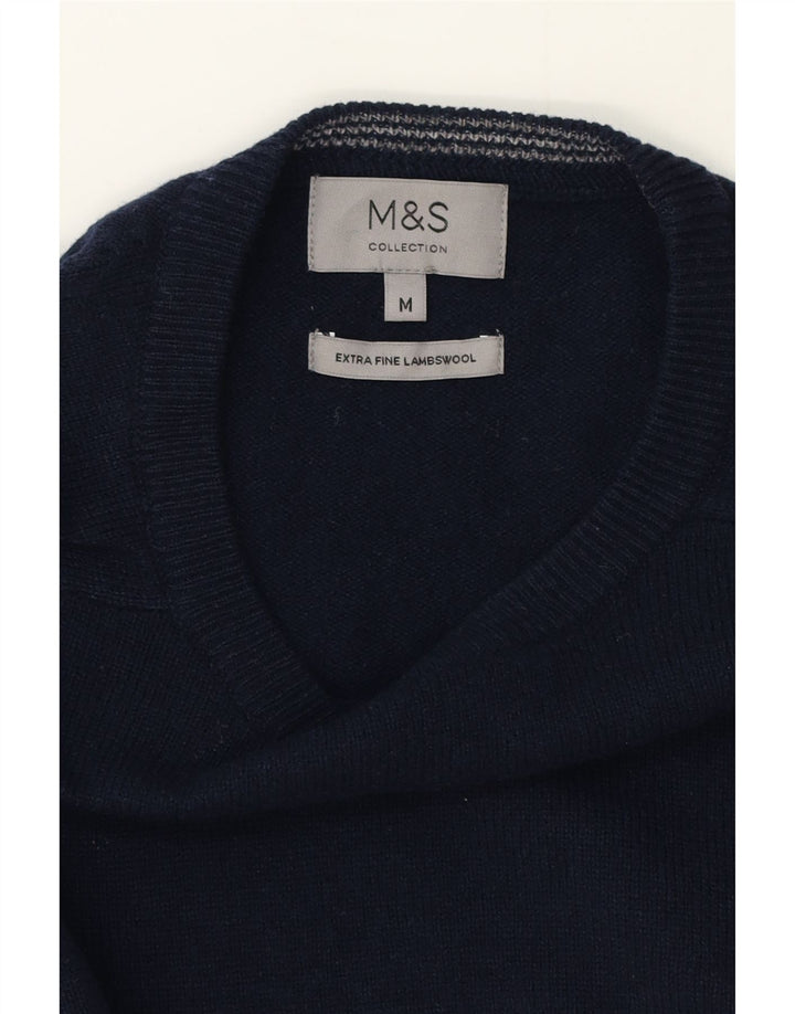 Marks & Spencer Pull Col Ras du Cou Homme Bleu Marine Moyen Laine d'Agneau