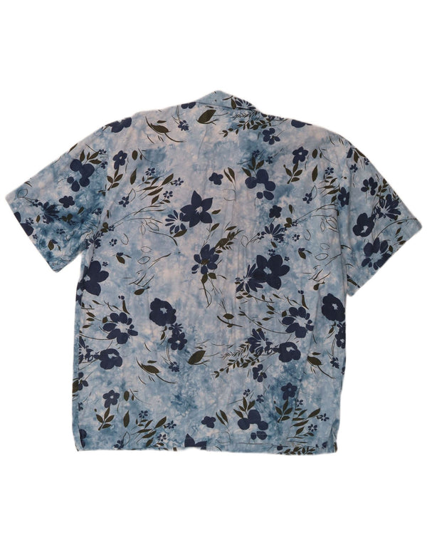 vintage Chemise à manches courtes pour hommes Grand coton floral bleu hawaïen