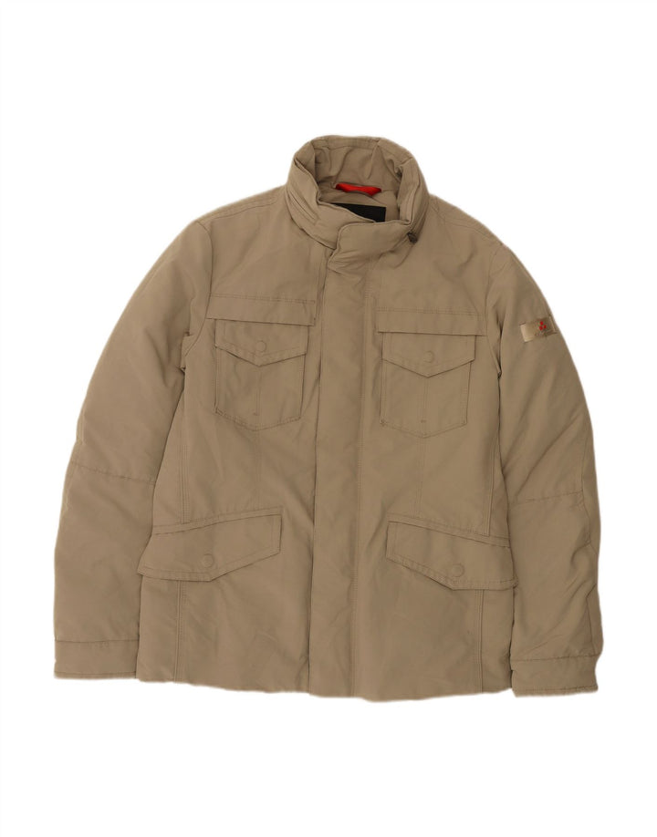 PEUTEREY Mens Hooded Padded Jacket UK 38 Medium Beige Polyester