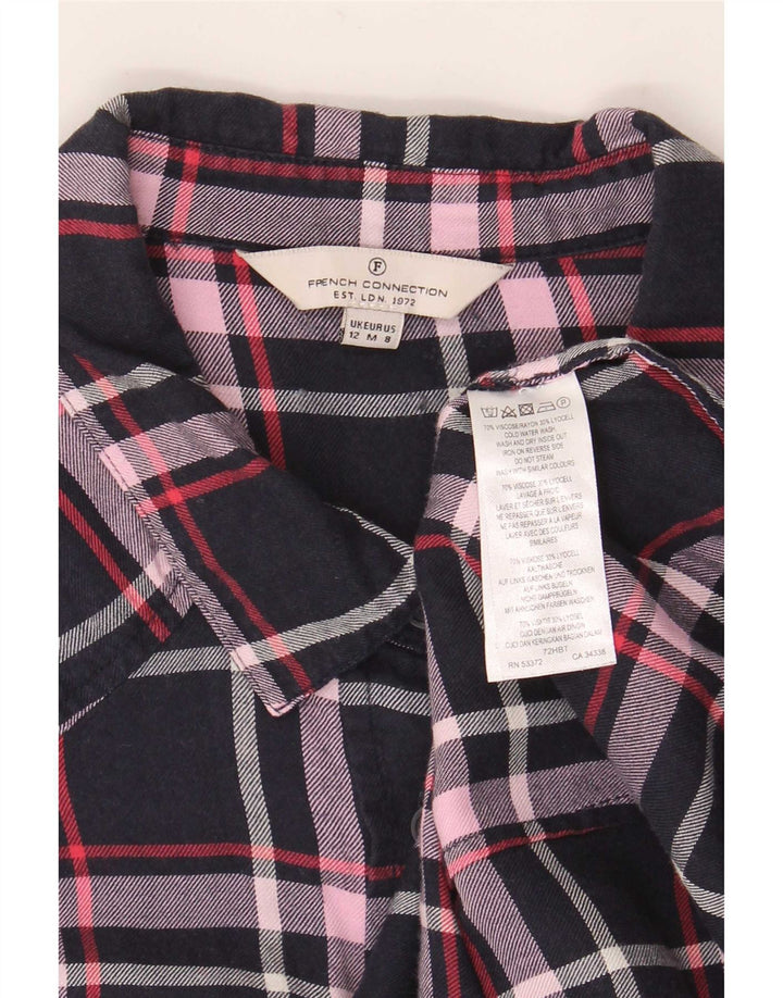 French Connection Chemise Femme UK 12 Medium Bleu Marine Carreaux Viscose