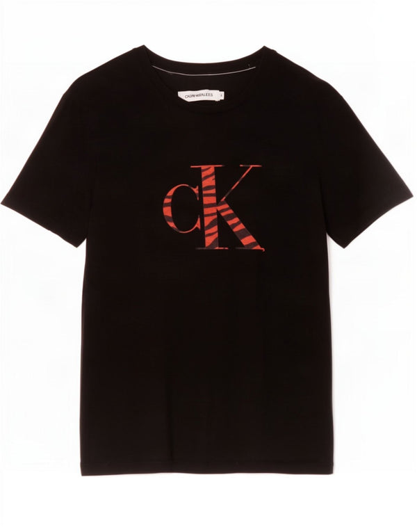 Calvin Klein Jeans T-shirt graphique pour femme UK 12, coton noir moyen