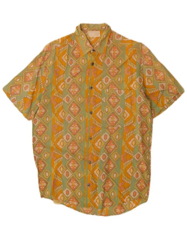 VINTAGE Chemise à manches courtes pour homme en viscose géométrique jaune moyen