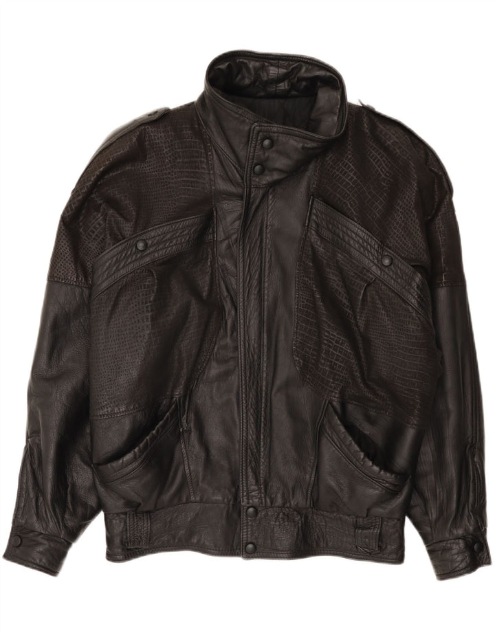 vintage Mens Loose Fit Veste en cuir IT 46 Petit cuir noir