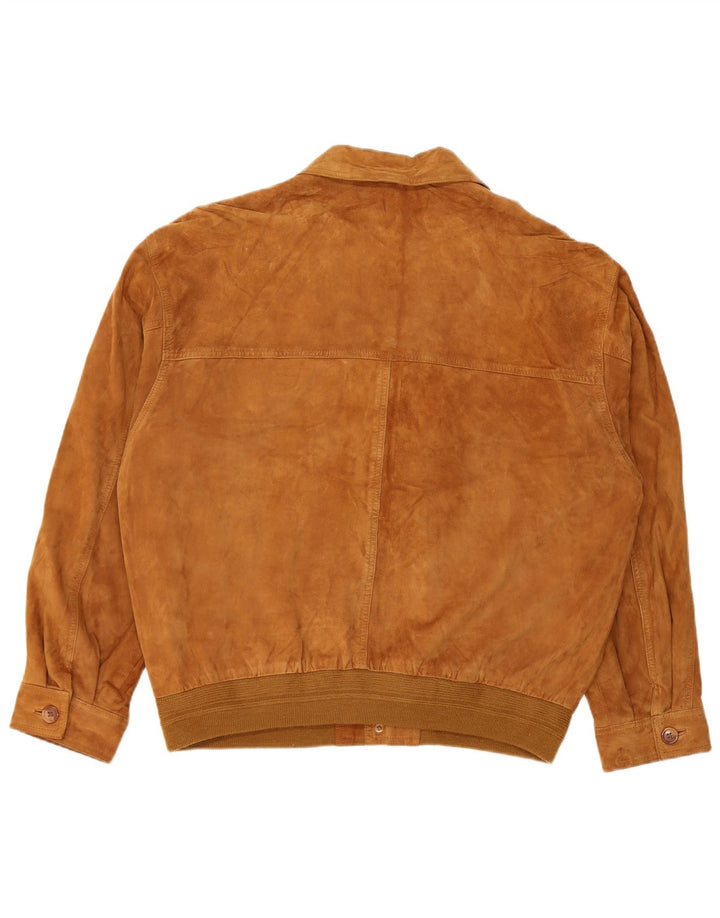 vintage Mens Suede Bomber Jacket IT 54 2XL Cuir Marron