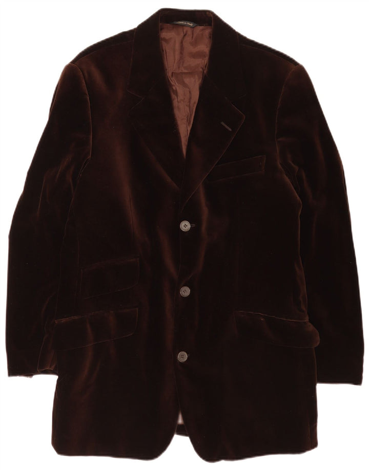 vintage Mens Velvet 3 Bouton Blazer Veste IT 46 Petit Marron Coton Classique
