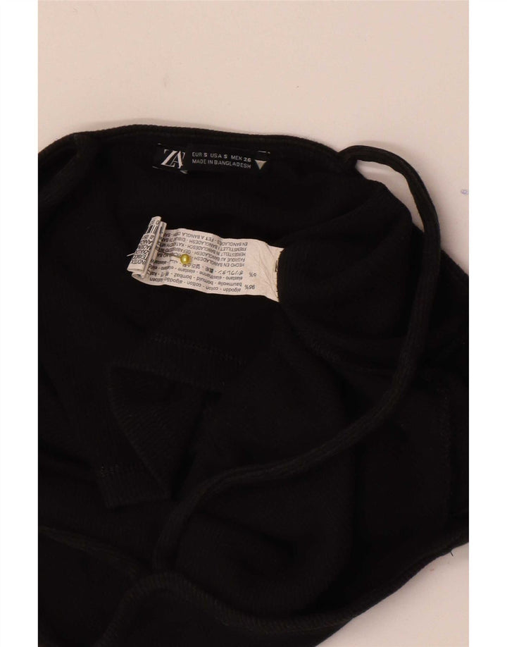 Zara Femmes Crop Off Épaule Top UK 8 Petit Noir Coton