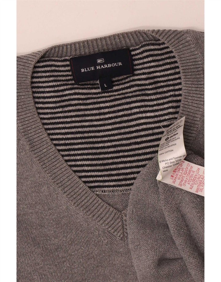 Marks & Spencer Pull à col en V Blue Harbour pour hommes, grand coton gris