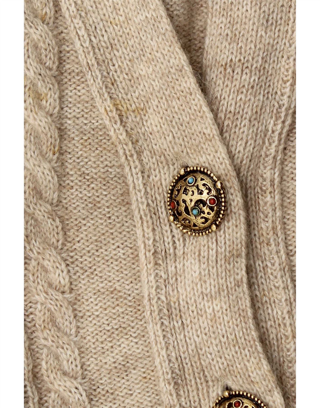vintage Femme Pull Cardigan surdimensionné UK 14 Laine Beige Moyenne
