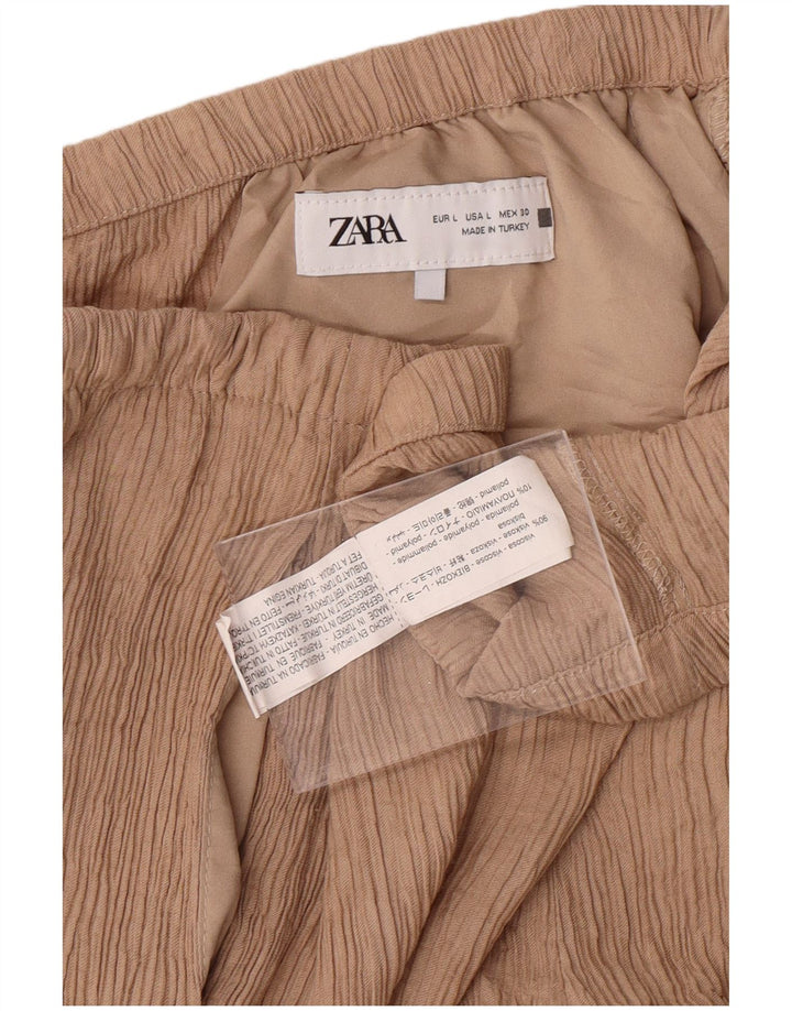 ZARA Pantalon de survêtement pour femme UK 16 Large Beige Viscose