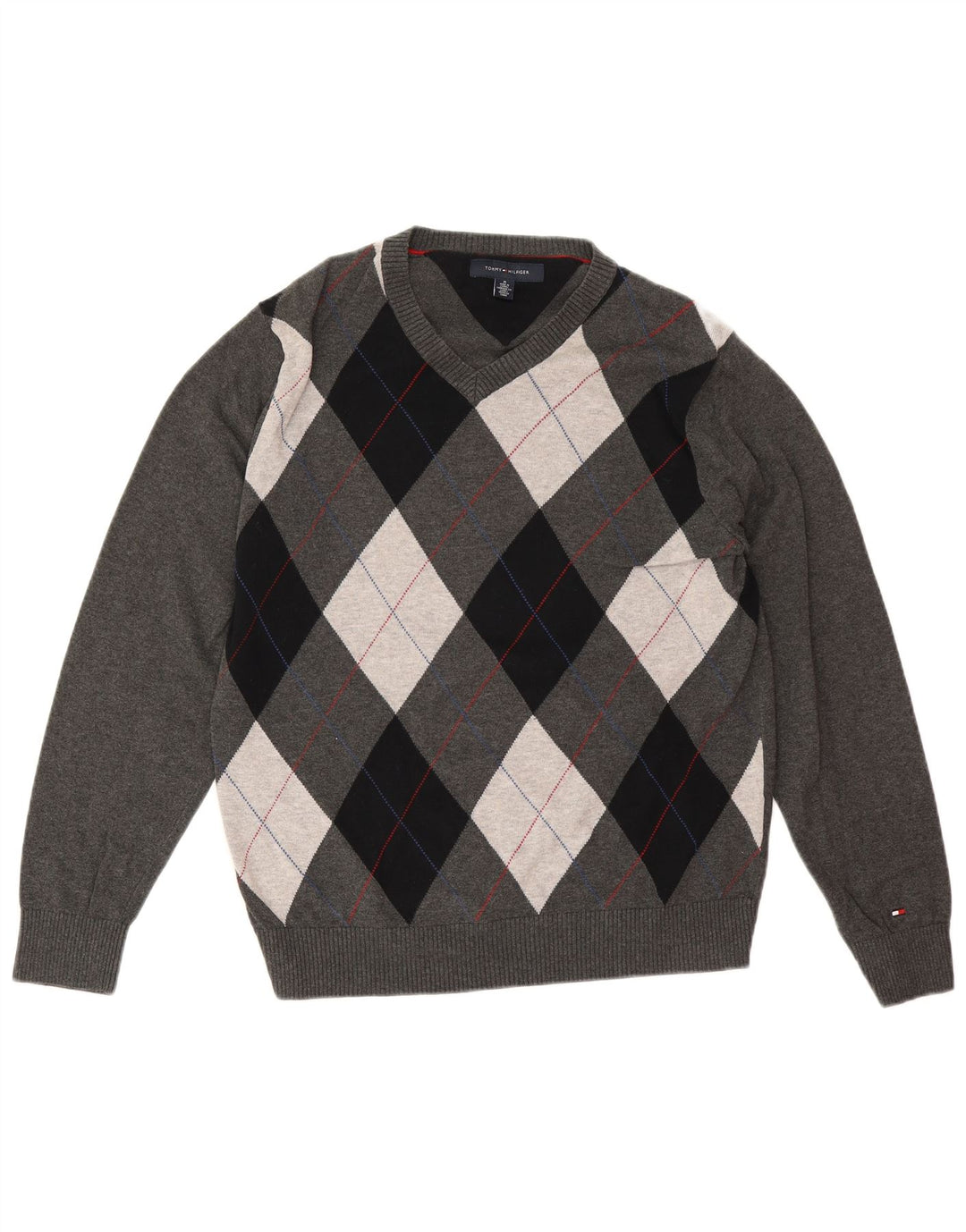 Tommy Hilfiger Pull col V Homme Gris Moyen Argyle/Diamant Coton