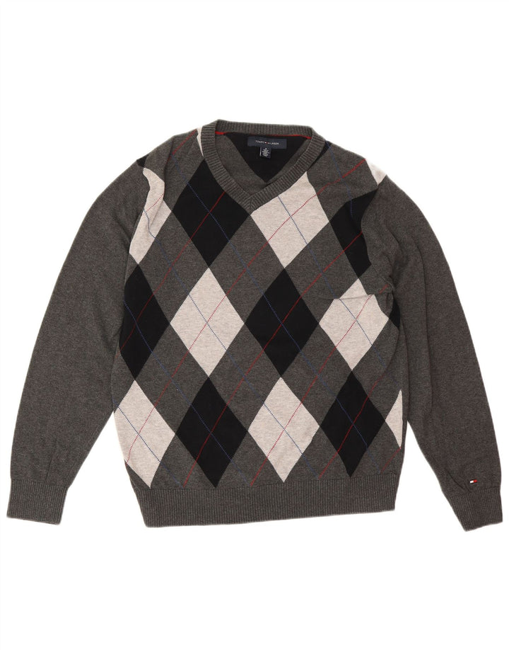 Tommy Hilfiger Pull col V Homme Gris Moyen Argyle/Diamant Coton