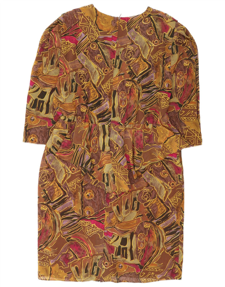 Robe fourreau à manches 3/4 à motif abstrait vintage pour femmes UK 24 4XL Marron
