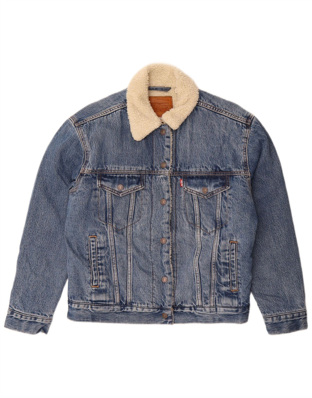Levi's Veste Sherpa En Jean Oversize Femme UK 10 Petit Bleu Coton