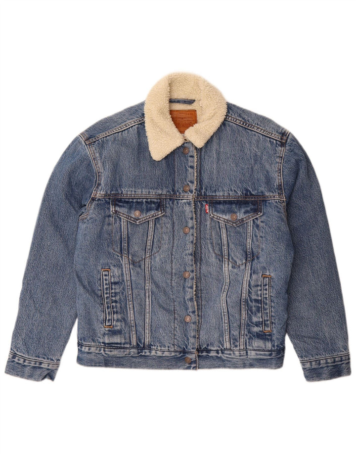 Levi's Veste Sherpa En Jean Oversize Femme UK 10 Petit Bleu Coton