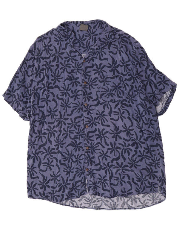 Chemise Vintage à manches courtes pour hommes, 5XL, en Viscose florale bleue