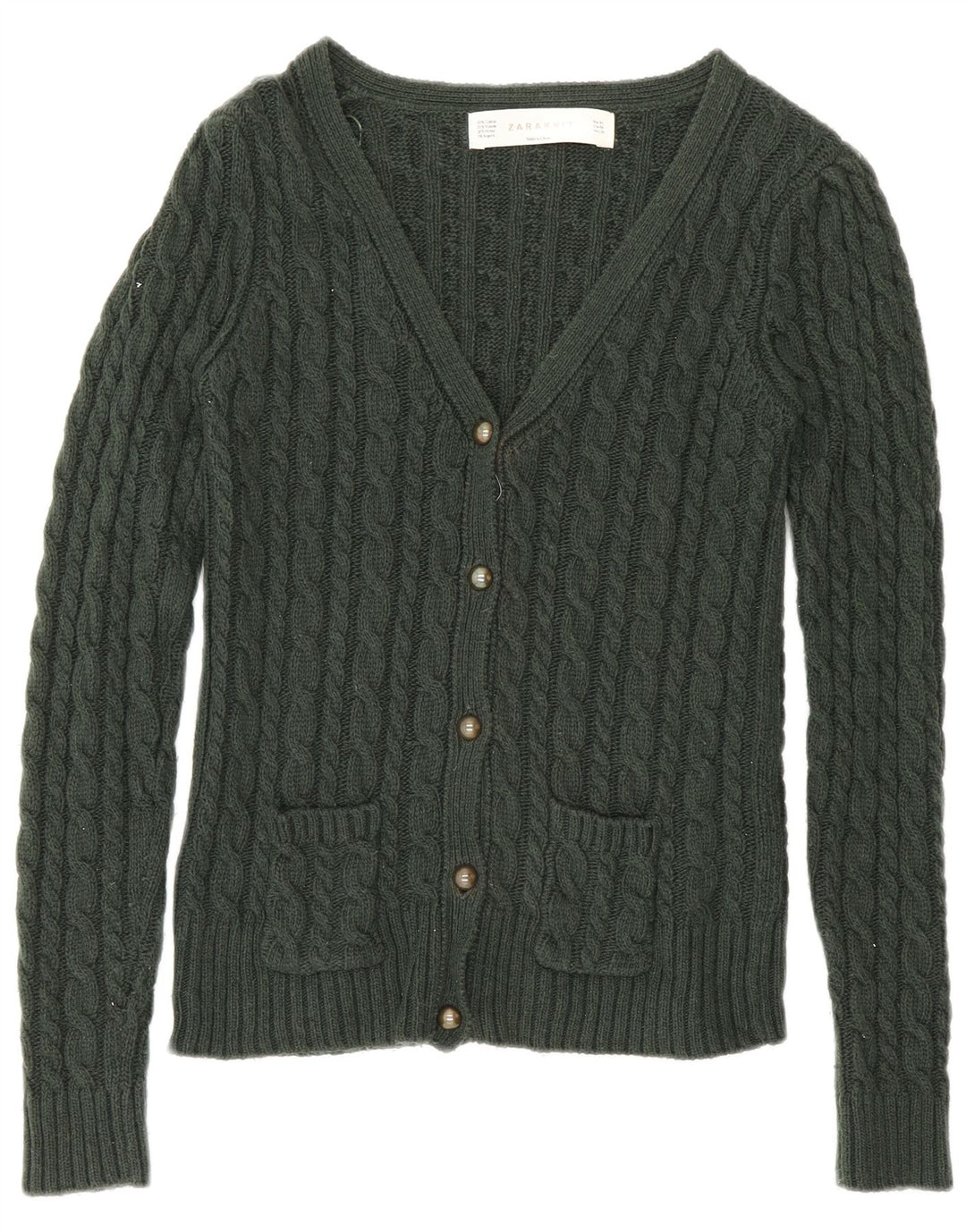 Zara Cardigan Femme Pull UK 12 Coton Vert Moyen