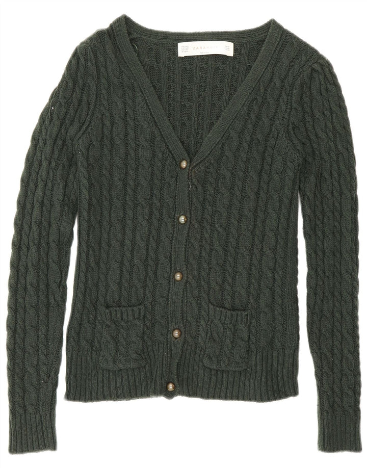 Zara Cardigan Femme Pull UK 12 Coton Vert Moyen