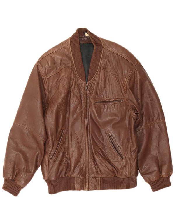 veste en cuir coupe ample vintage pour hommes EU 48 cuir brun moyen