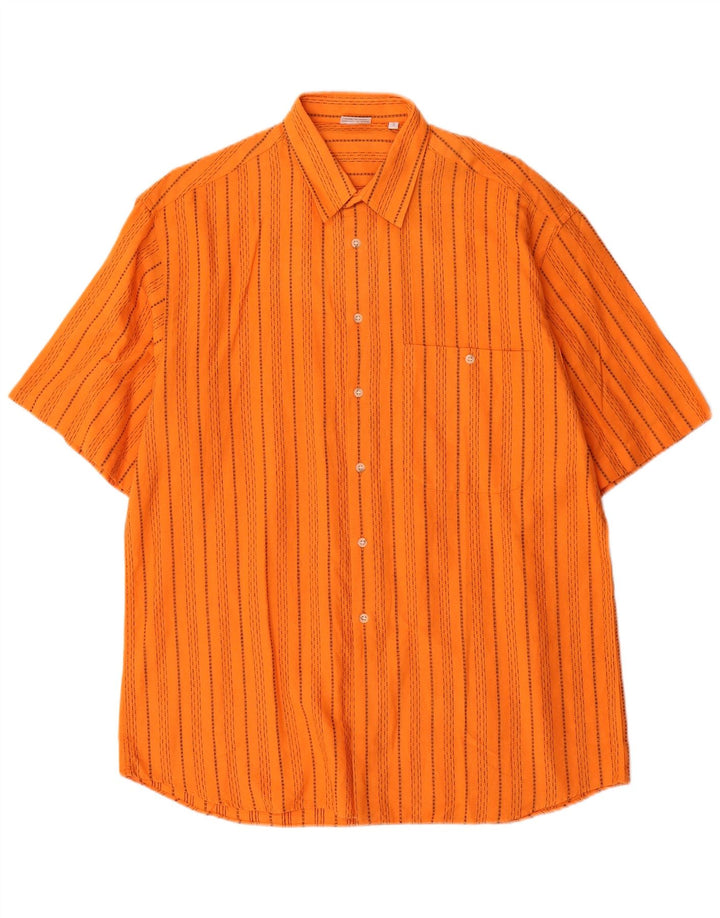 vintage Chemise à manches courtes pour hommes Coton rayé orange moyen