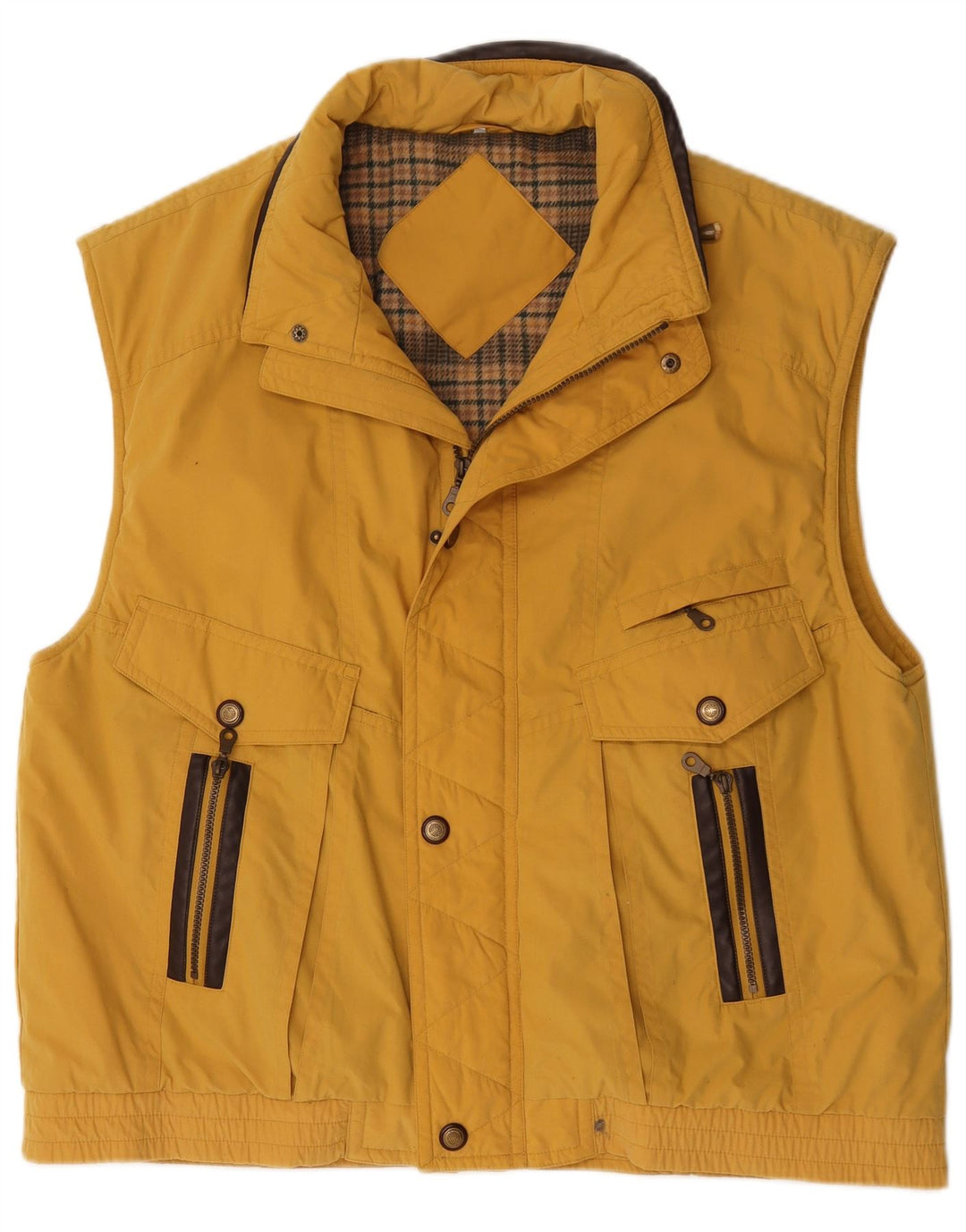 vintage Mens Utility Gilet UK 42 XL Jaune Polyester