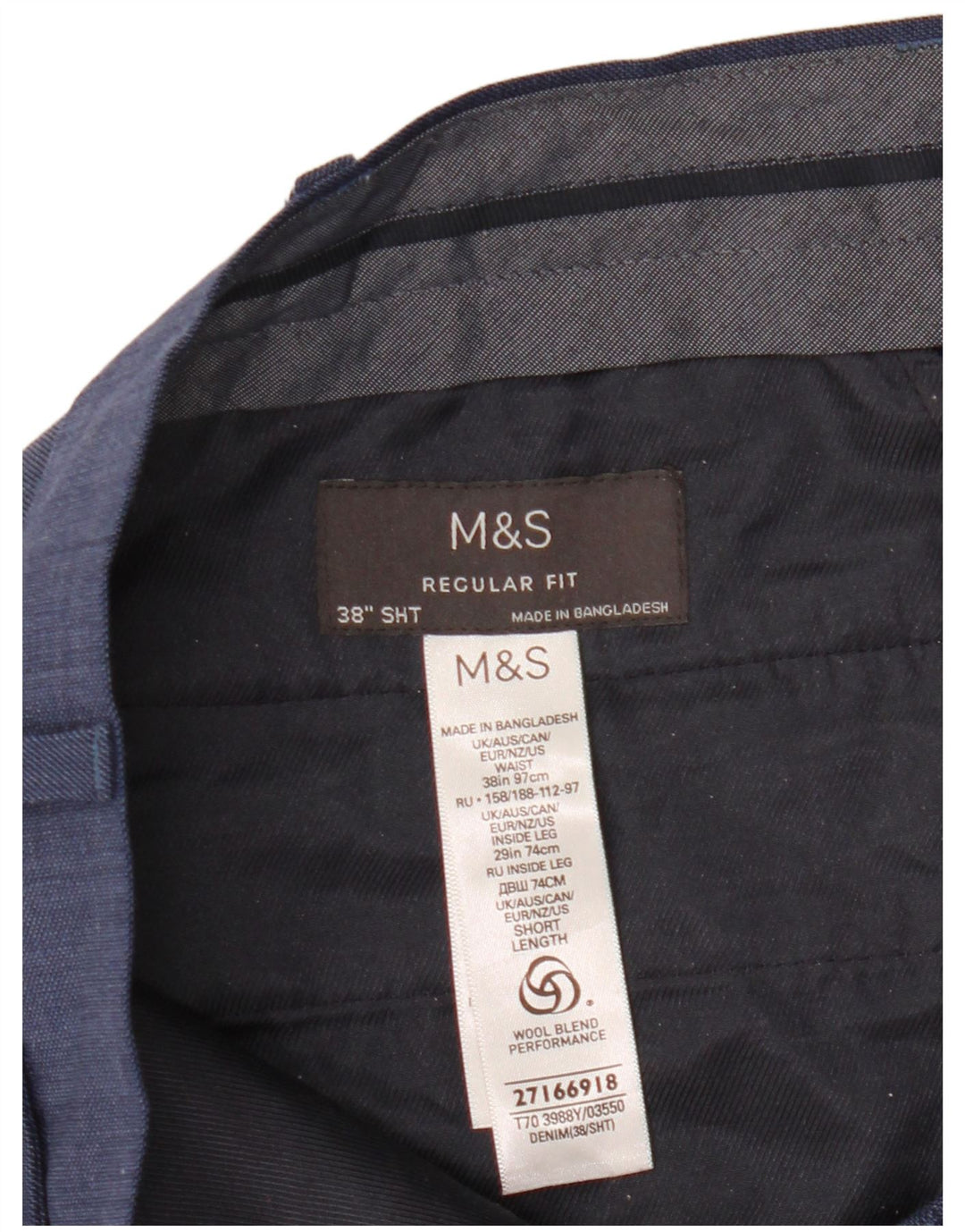 Marks & Spencer Pantalon de costume coupe classique pour homme W38 L29 Bleu laine
