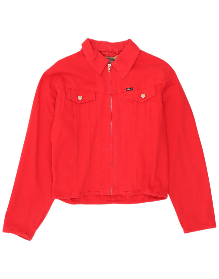 VINTAGE Femme Crop Bomber Jacket UK 14 Grand Coton Rouge