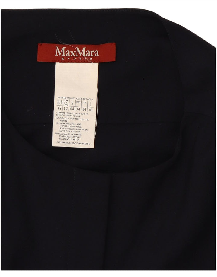 MAX MARA Robe trapèze à manches longues pour femme UK 14 Large Bleu marine Viscose