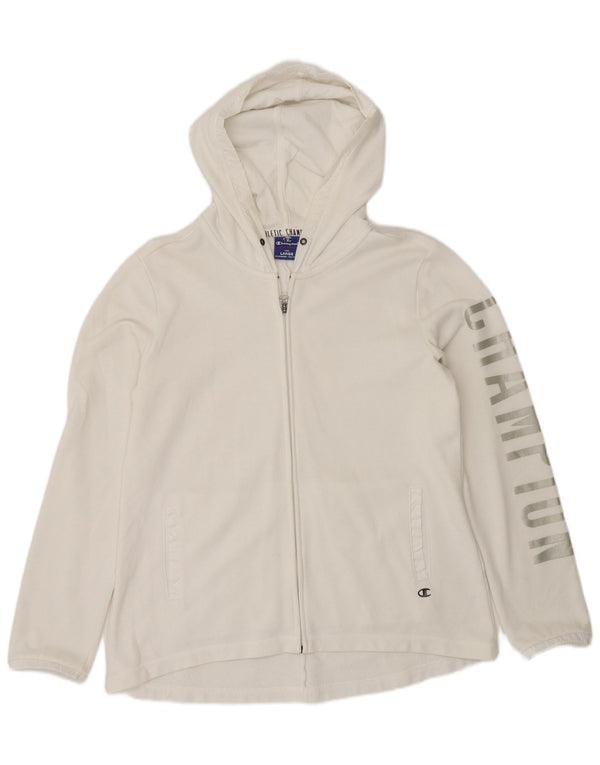 Champion Pull à capuche zippé graphique pour femme UK 16 Large Blanc