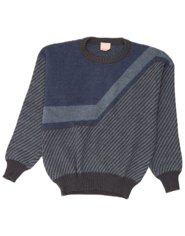 vintage Womens Boat Neck Jumper Sweater UK 14 Acrylique rayé bleu moyen