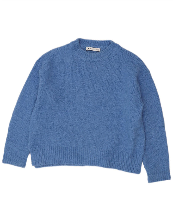 Zara Pull surdimensionné à col rond pour femme UK 14 Acrylique bleu moyen