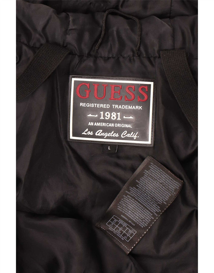 Guess Veste matelassée à capuche pour hommes UK 40 Large Noir Polyester