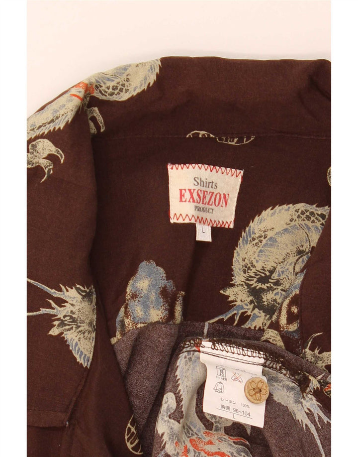 Exsezon Chemise à manches courtes pour hommes à motif abstrait, grand marron