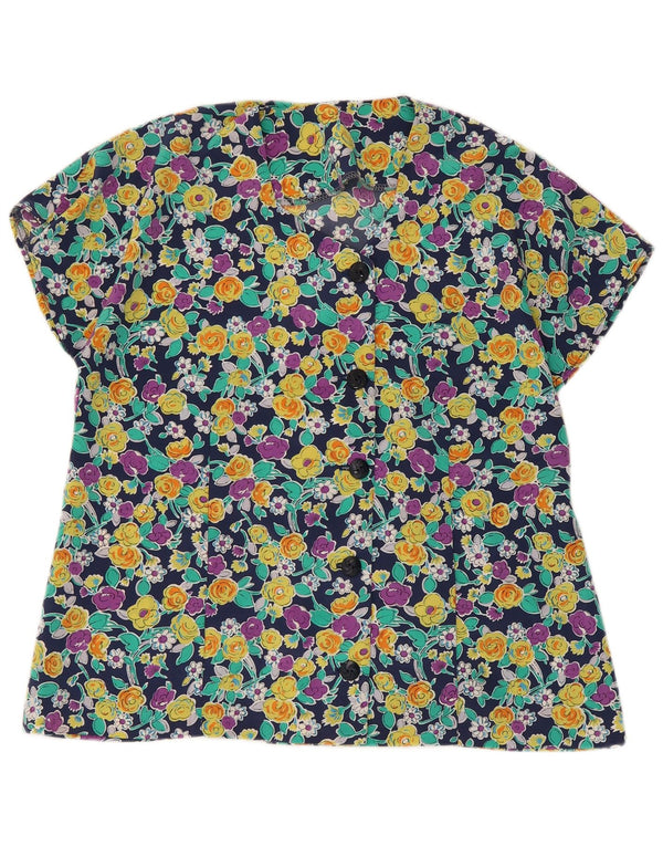 vintage Femme Chemise À Manches Courtes Blouse UK 16 Grand Floral Multicolore