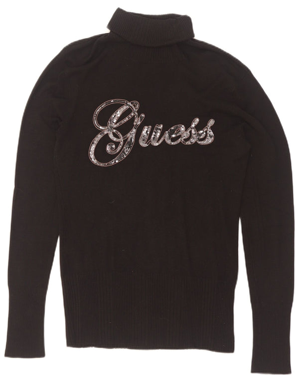 Guess Pull graphique à col roulé pour femme UK 12 Noir moyen