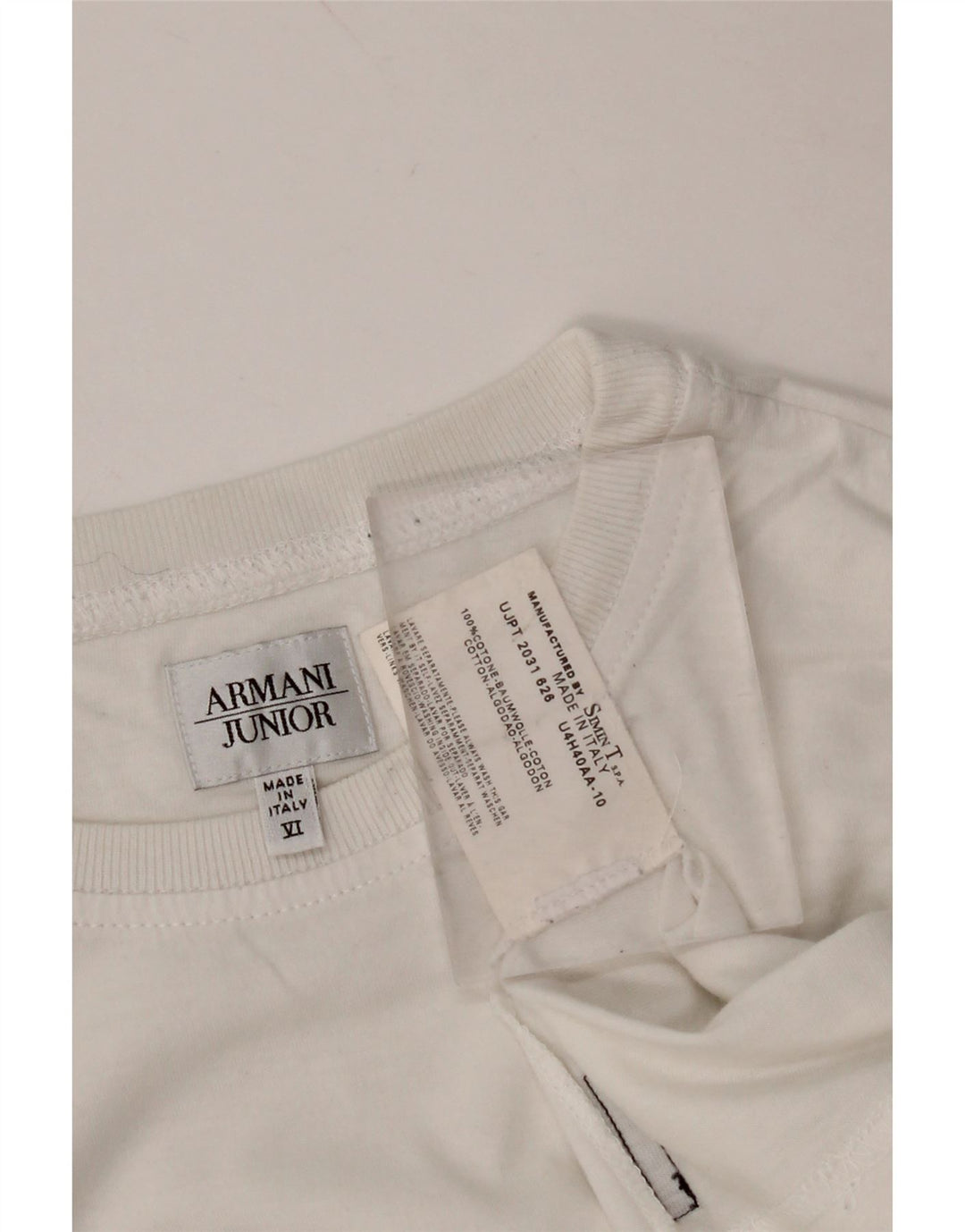 ARMANI JUNIOR T-Shirt Graphique Garçon 11-12 ans Blanc Coton