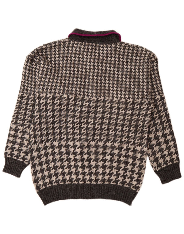 vintage Mens Polo Neck Jumper Pull Grand Gris Pied-de-Poule