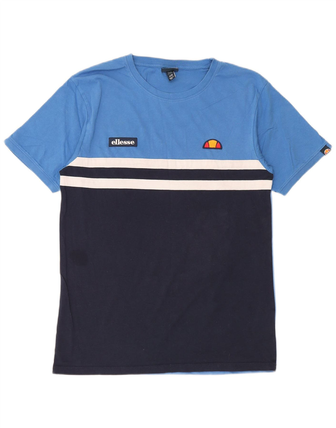 Ellesse Homme T-Shirt Top Bleu Marine Colorblock Coton
